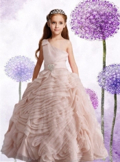 Popular Champagne One Shoulder Ball Gown Little Girl Pageant Dress with Beading for 2014