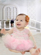 Pretty A-Line Scoop Appliques Bowknot Little Girl Dress in Pink for 2014
