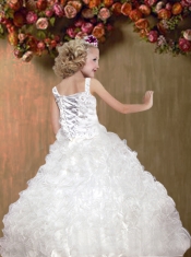 Pretty Ball Gown Yellow Straps Beading Little Girl Pageant Dresses with Ruffles for 2014