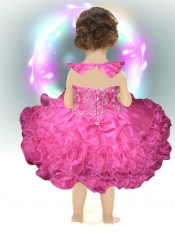 Pretty Beading and Ruffles Fuchsia Rose Pink Little Girl Dresses with Halter
