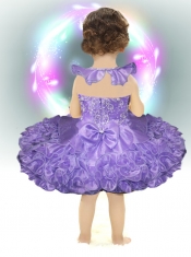 Pretty Beading and Ruffles Fuchsia Rose Pink Little Girl Dresses with Halter