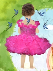 Pretty Beading and Ruffles Hot Pink Little Girl Dress with Off the Shoulder