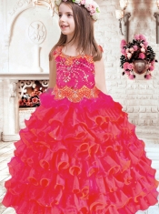 Pretty Scoop 2014 Little Girl Pageant Dress with Beading Ruffles in Red