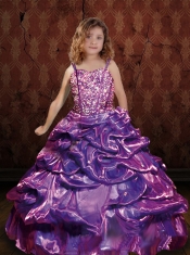 Purple One Shoulder Ball Gown Beading Little Girl Pageant Dress for 2014