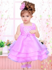 Red Ruffled Layers and Bowknot A-Line Square Tea-length Little Girl Dress for 2014