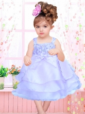 Red Ruffled Layers and Bowknot A-Line Square Tea-length Little Girl Dress for 2014