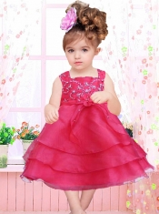 Red Ruffled Layers and Bowknot A-Line Square Tea-length Little Girl Dress for 2014