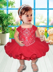Red Square Knee-length Little Girl Dress with Beading and Ruffles for 2014