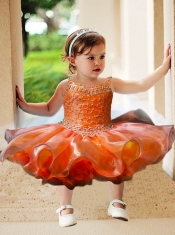 Short Beading and Ruffles Straps 2014 Little Girl Dress in Fuchsia
