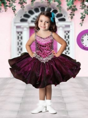 Short Beading and Ruffles Straps 2014 Little Girl Dress in Fuchsia