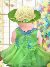 Simple Ball Gown Scoop Green Little Girl Dress With Appliques Hand Made Flowers Bowknot