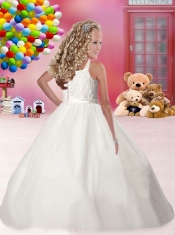 Simple Straps Appliques Little Girl Pageant Dress in White for 2014