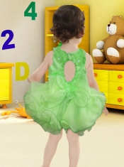 Spring Green Backless Scoop 2014 Little Girl Dress with Beading and Ruffles