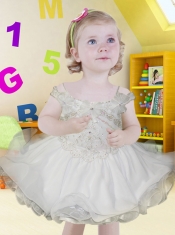 Spring Green Organza Off the Shoulder Beading and Ruffles Little Girl Dresses