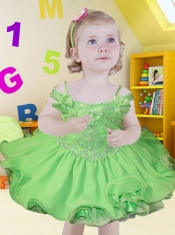 Spring Green Organza Off the Shoulder Beading and Ruffles Little Girl Dresses