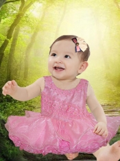 Sweet Pink Scoop Little Girl Dress with Beading and Ruffles