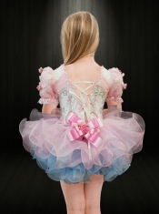 Sweet Ruching and Beading Scoop Pink and Blue Little Girl Dress for 2014
