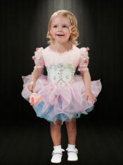 Sweet Ruching and Beading Scoop Pink and Blue Little Girl Dress for 2014