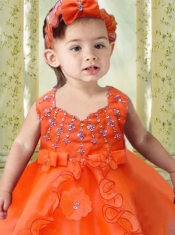 V-neck A-Line Luxurious Hand Made Flowers and Ruffles Spring Green Little Girl Dress