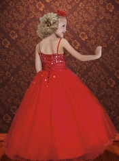 Watermelon Spaghetti Straps Ball Gown Beading Little Girl Pageant Dress for 2014