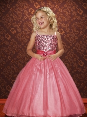 Watermelon Spaghetti Straps Ball Gown Beading Little Girl Pageant Dress for 2014