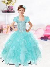Watermelon Straps Elegant Little Girl Pageant Dress with Beading Ruffles for 2014