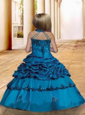 White Ball Gown Halter Top Elegant Little Girl Pageant Dresses with Appliques