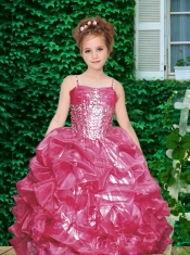 Wine Red Spaghetti Straps Ball Gown Little Girl Pageant Dress with Beading for 2014