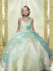 Yellow Green Little Girl Pageant Dresses With Beading Hand Made Flower