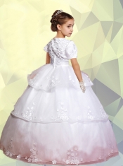 Yellow Scoop Ball Gown Appliques Little Girl Pageant Dress with Ruffled Layers for 2014