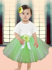 2014 A-Line Scoop Knee-length Little Girl Dresses in Green and White