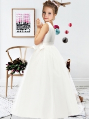 2014 A-Line Scoop Satin Floor-length Flower Girl Dress with Bowknot