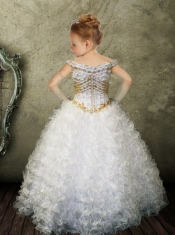 2014 Amazing Ball gown Off the shoulder Little Girl Pageant Dress with Beading