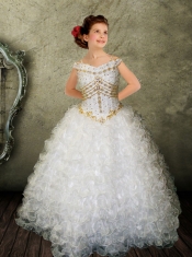 2014 Amazing Ball gown Off the shoulder Little Girl Pageant Dress with Beading