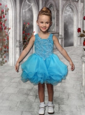 2014 Backless Scoop Beading and Appliques Baby Blue Little Girl Dress