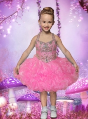 2014 Ball Gown Beading and Ruffles Halter Little Girl Dress in Spring Green