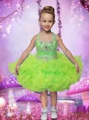 2014 Ball Gown Beading and Ruffles Halter Little Girl Dress in Spring Green
