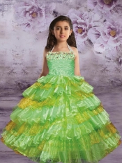 2014 Ball Gown Halter Floor-length Little Girl Pageant Dress in Spring Green