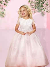 2014 Beautiful A-Line Short Sleeves Scoop Flower Girl Dress in Baby Pink