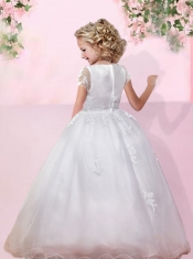 2014 Beautiful A-Line Short Sleeves Scoop Flower Girl Dress in Baby Pink