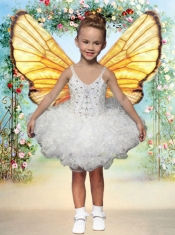 2014 Beautiful Ball Gown Beading and Ruffles Rose Pink Little Girl Dress with Halter