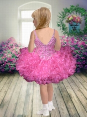 2014 Beautiful Ball Gown Beading and Ruffles Rose Pink Little Girl Dress with Halter
