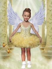 2014 Beautiful Ball Gown Beading and Ruffles Rose Pink Little Girl Dress with Halter