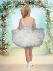 2014 Beautiful Ball Gown Beading and Ruffles Rose Pink Little Girl Dress with Halter