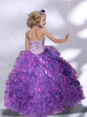 2014 Beautiful Ball Gown Purple Beading Little Gril Pageant Dress with Halter