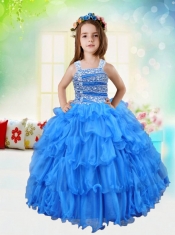 2014 Beautiful Ball Gown Straps Organza Little Girl Pageant Dresses
