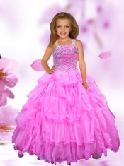 2014 Beautiful Ball Gown Straps Organza Little Girl Pageant Dresses