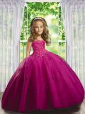 2014 Beautiful Beading and Appliques Dress in Fuchsia for Little Girl Pageant