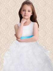 2014 Beautiful Beading and Lace Turquoise Flower Girl Dress with Scoop