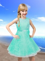 2014 Beautiful Beading and Lace Turquoise Flower Girl Dress with Scoop